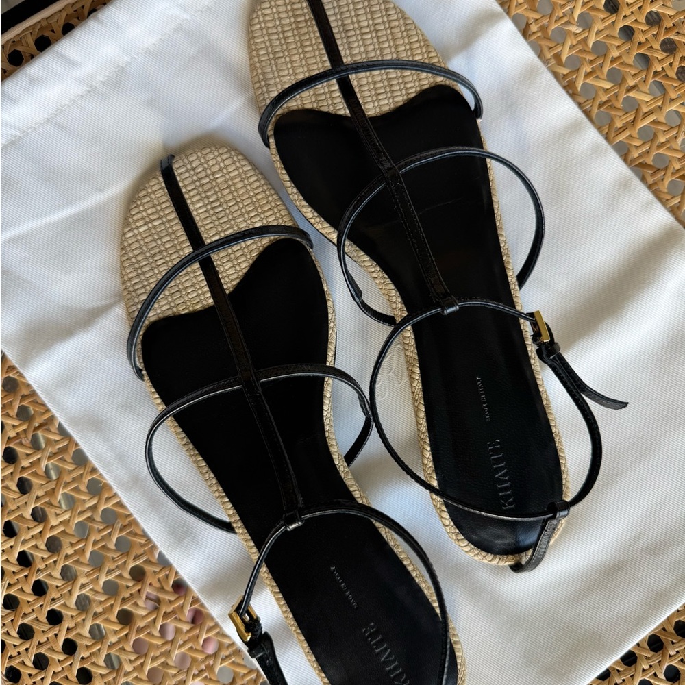KHAITE Cage leather raffia-trimmed sandals